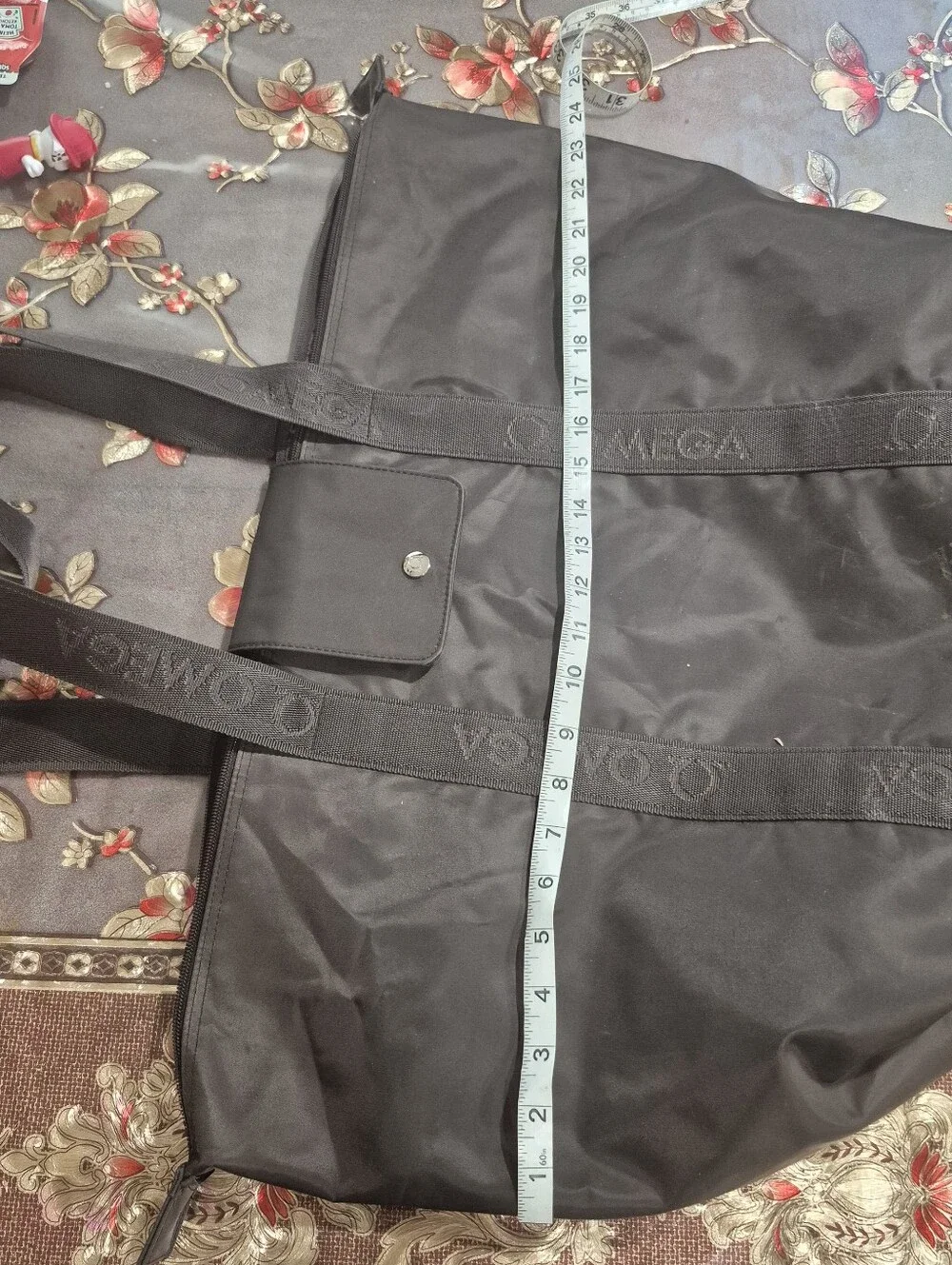 Omega BrownNylon Duffel Tote with Branded Straps
